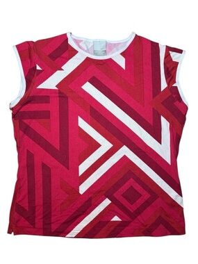 Nike Shades of Red and White Geometric Sleeveless Top with White Trim